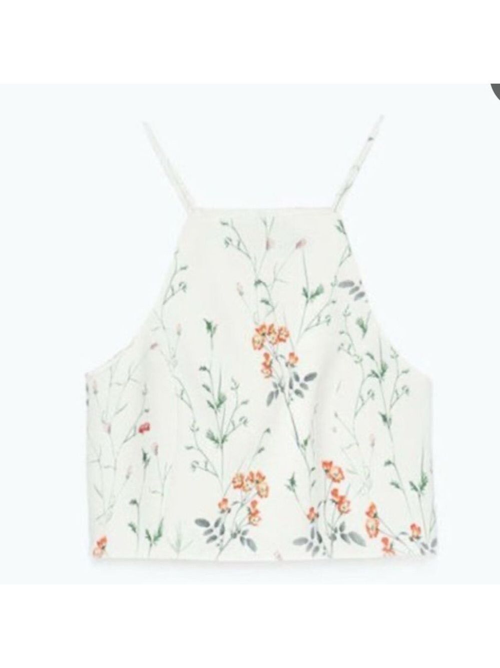 ZARA GREEN & CREAM FLORAL RACER BACK STYLE A-LINE TANK OVERLAP AT REAR SZ  MED